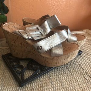 Born cork wedge sandals metallic pearl gold